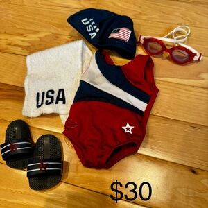 AMERICAN GIRL Team USA Red and Blue Swimsuit Set